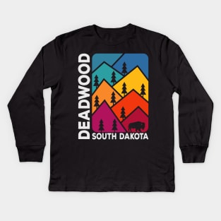 Deadwood South Dakota Vintage Mountains Bison Kids Long Sleeve T-Shirt